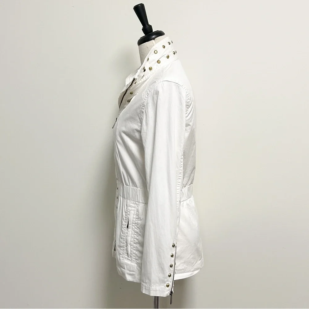 Michael Kors MK White Gold Tone Studded Zip Up Elastic Waistband Jacket Medium - Picture 6 of 12